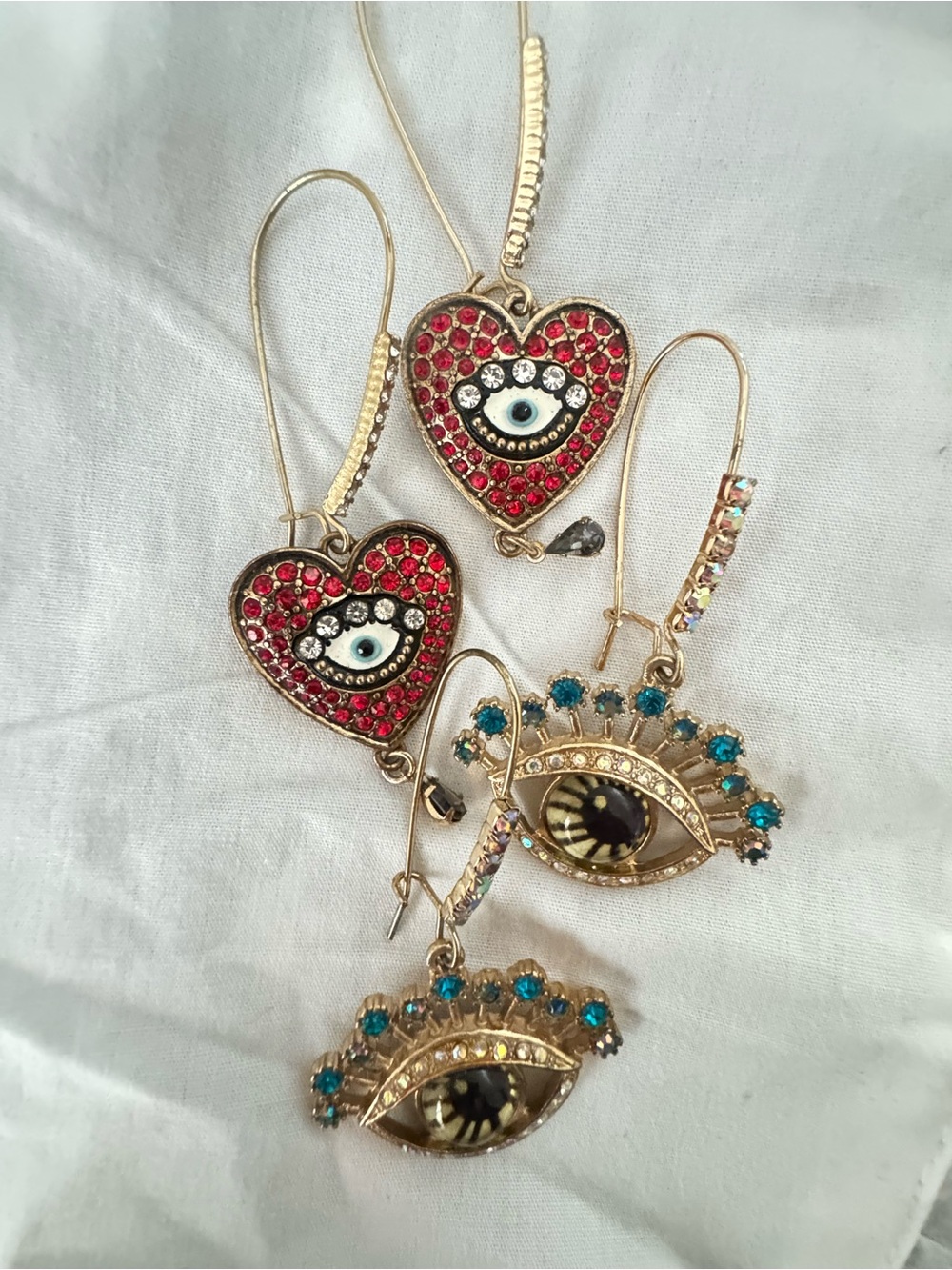 Betsey Johnson Gold-Tone Red Heart & Blue Eye Dangle Earrings - Women's Jewelry